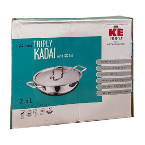 Kitchen Essentials Tri Ply Kadai W/Ss Lid 24Cm